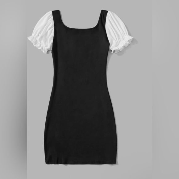 ROMWE Black/white cap sleeve dress with lace detail - Picture 2 of 7